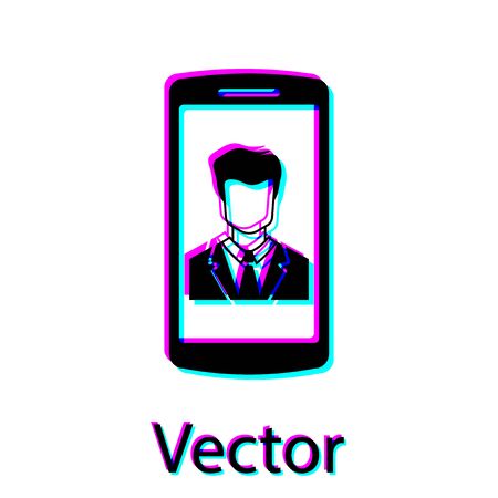 Black Smartphone with contact on screen icon isolated on white background. Incoming call. Human on phone screen. Call contact. Vector Illustrationのイラスト素材