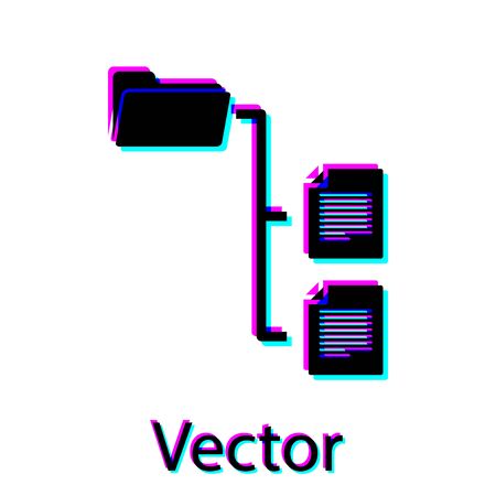 Black Folder tree icon isolated on white background. Computer network file folder organization structure flowchart. Vector Illustrationのイラスト素材