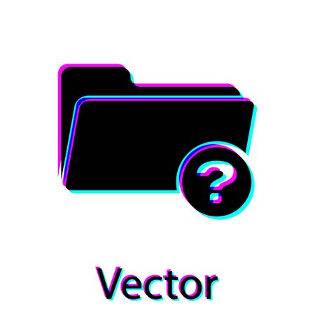 Black Unknown directory icon isolated on white background. Magnifying glass and folder. Vector Illustrationのイラスト素材