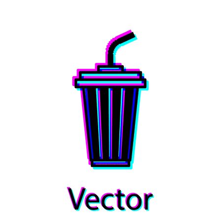 Black Glass with water icon isolated on white background. Soda drink glass with drinking straw. Fresh cold beverage symbol. Vector Illustrationのイラスト素材