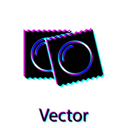 Black Condoms in package safe sex icon isolated on white background. Safe love symbol. Contraceptive method for male. Vector Illustrationのイラスト素材