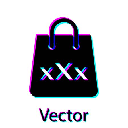 Black Shopping bag with a triple X icon isolated on white background. Vector Illustrationのイラスト素材