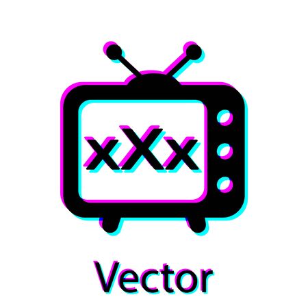 Black XXX tv old television icon isolated on white background. Age restriction symbol. 18 plus content sign. Adult channel. Vector Illustrationのイラスト素材