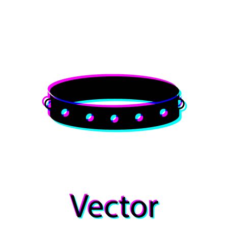 Black Leather fetish collar with metal spikes on surface icon isolated on white background. Fetish accessory. Sex toy for men and woman. Vector Illustrationのイラスト素材