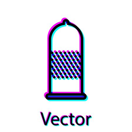 Black Condom safe sex icon isolated on white background. Safe love symbol. Contraceptive method for male. Vector Illustrationのイラスト素材