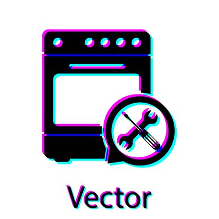 Black Oven with screwdriver and wrench icon isolated on white background. Adjusting, service, setting, maintenance, repair, fixing. Vector Illustrationのイラスト素材