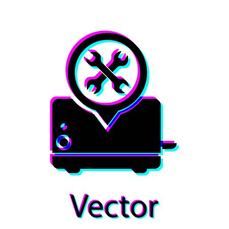 Black Toaster with screwdriver and wrench icon isolated on white background. Adjusting, service, setting, maintenance, repair, fixing. Vector Illustrationのイラスト素材