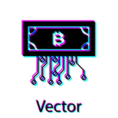 Black Cryptocurrency concept bitcoin in circle with microchip circuit icon isolated on white background. Blockchain technology, digital money market. Vector Illustrationのイラスト素材