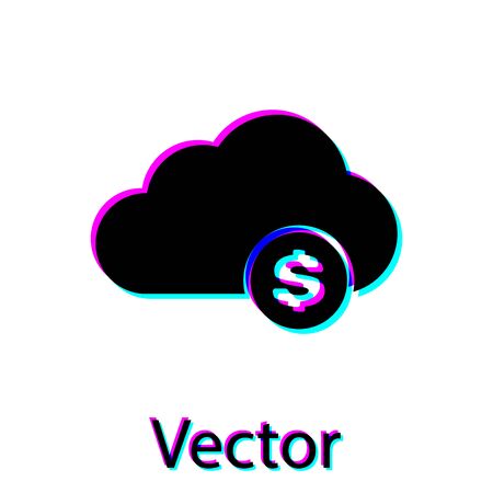 Black Cryptocurrency cloud mining icon isolated on white background. Blockchain technology, bitcoin, digital money market, cryptocoin wallet. Vector Illustrationのイラスト素材