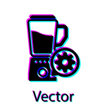 Black Blender with bowl and gear icon isolated on white background. Adjusting app, service concept, setting options, maintenance, repair, fixing. Vector Illustrationのイラスト素材