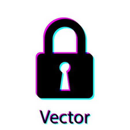 Black Lock icon isolated on white background. Closed padlock sign. Cyber security concept. Digital data protection. Safety safety. Vector Illustrationのイラスト素材