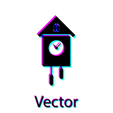Black Retro wall watch icon isolated on white background. Cuckoo clock sign. Antique pendulum clock. Vector Illustrationのイラスト素材
