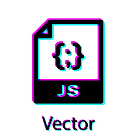 Black JS file document icon. Download js button icon isolated on white background. JS file symbol. Vector Illustrationのイラスト素材