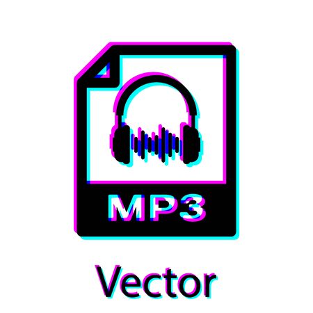 Black MP3 file document icon. Download mp3 button icon isolated on white background. Mp3 music format sign. MP3 file symbol. Vector Illustrationのイラスト素材