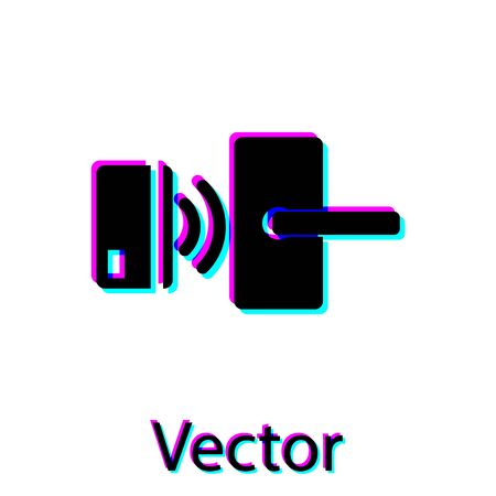 Black Digital door lock with wireless technology for unlock icon isolated on white background. Door handle sign. Security smart home of concept. Vector Illustrationのイラスト素材