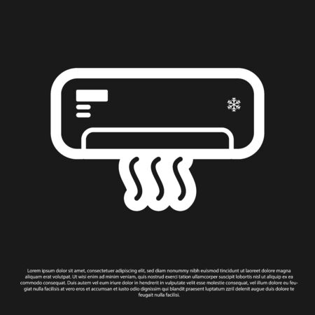 Black Air conditioner with fresh air icon isolated on black background. Split system air conditioning sign. Cool and cold climate control system. Vector Illustrationのイラスト素材