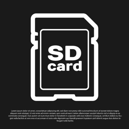 Black SD card icon isolated on black background. Memory card. Adapter icon. Vector Illustrationのイラスト素材