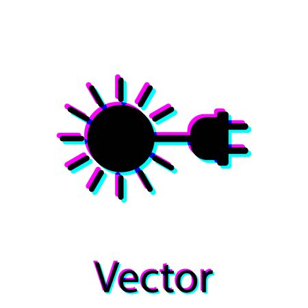 Black Sun with electric plug icon isolated on white background. Energy saving concept. Vector Illustrationのイラスト素材
