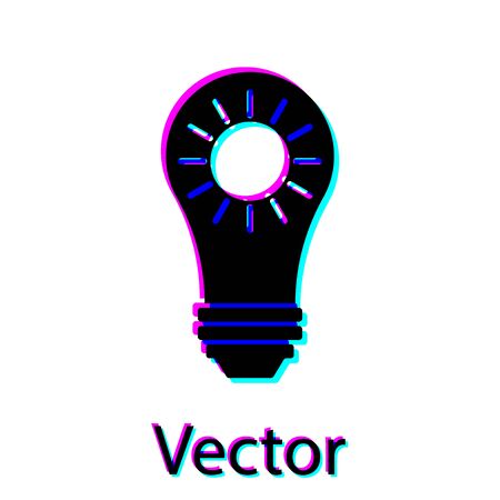Black Solar energy panel icon isolated on white background. Sun and light bulb. Vector Illustrationのイラスト素材