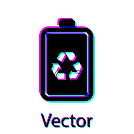 Black Battery with recycle symbol line icon isolated on white background. Battery with recycling symbol - renewable energy concept. Vector Illustrationのイラスト素材