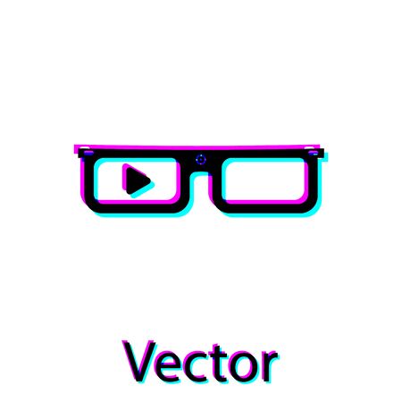 Black Smart glasses mounted on spectacles icon isolated on white background. Wearable electronics smart glasses with camera and display. Vector Illustrationのイラスト素材