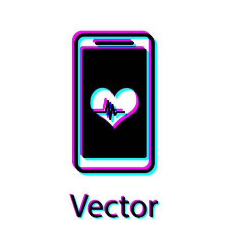 Black Smartphone with heart rate monitor function icon isolated on white background. Vector Illustrationのイラスト素材