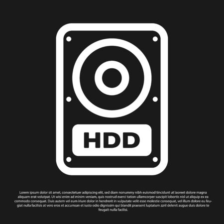 Black Hard disk drive HDD icon isolated on black background. Vector Illustrationのイラスト素材