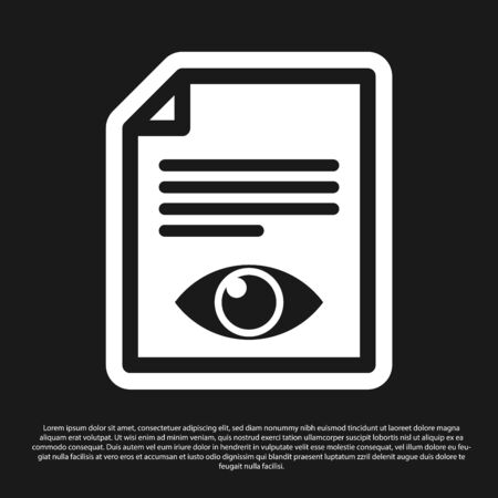 Black Paper page with eye symbol icon isolated on black background. Open information file sign. Vector Illustrationのイラスト素材