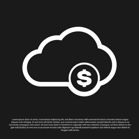 Black Cryptocurrency cloud mining icon isolated on black background. Blockchain technology, bitcoin, digital money market, cryptocoin wallet. Vector Illustrationのイラスト素材