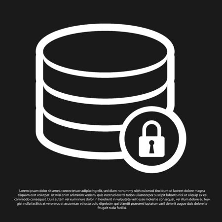 Black Server security with closed padlock icon isolated on black background. Database and lock. Security, safety, protection concept. Vector Illustrationのイラスト素材