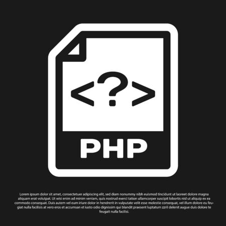 Black PHP file document icon. Download php button icon isolated on black background. PHP file symbol. Vector Illustrationのイラスト素材