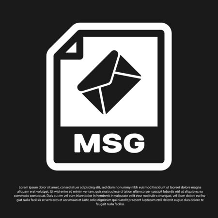 Black MSG file document icon. Download msg button icon isolated on black background. MSG file symbol. Vector Illustrationのイラスト素材