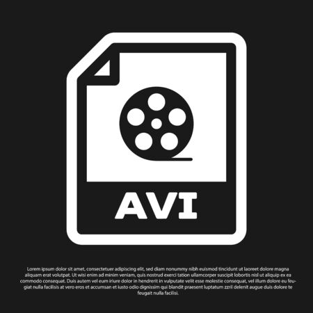 Black AVI file document icon. Download avi button icon isolated on black background. AVI file symbol. Vector Illustrationのイラスト素材