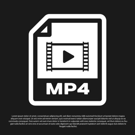 Black MP4 file document icon. Download mp4 button icon isolated on black background. MP4 file symbol. Vector Illustrationのイラスト素材