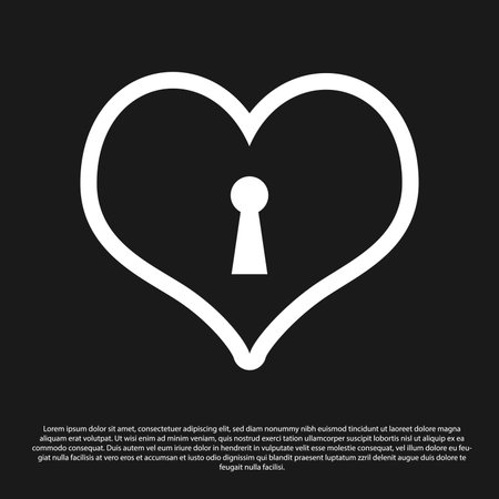 Black Heart with keyhole icon isolated on black background. Locked Heart. Love symbol and keyhole sign. Vector Illustrationのイラスト素材