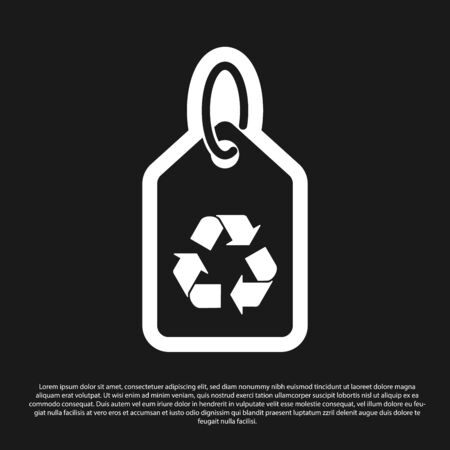 Black Tag with recycle symbol icon isolated on black background.のイラスト素材