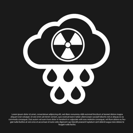 Black Acid rain and radioactive cloud icon isolated on black background. Effects of toxic air pollution on the environment. Vector Illustrationのイラスト素材
