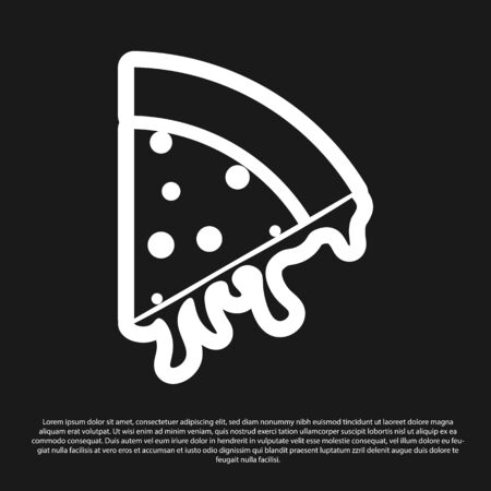Black Slice of pizza icon isolated on black background. Vector Illustrationのイラスト素材