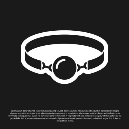 Black Silicone ball gag with a leather belt icon isolated on black background. Fetish accessory. Sex toy for men and woman. Vector Illustrationのイラスト素材