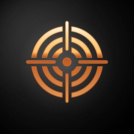 Gold Target sport for shooting competition icon isolated on black background. Clean target with numbers for shooting range or pistol shooting. Vector Illustrationのイラスト素材
