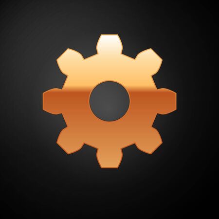 Gold Gear icon isolated on black background. Cogwheel gear settings sign. Cog symbol. Vector Illustrationのイラスト素材