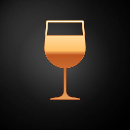Gold Wine glass icon isolated on black background. Wineglass icon. Goblet symbol. Glassware sign. Vector Illustrationのイラスト素材