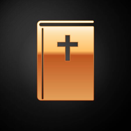 Gold Holy bible book icon isolated on black background. Vector Illustrationのイラスト素材