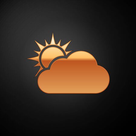 Gold Sun and cloud weather icon isolated on black background. Vector Illustrationのイラスト素材