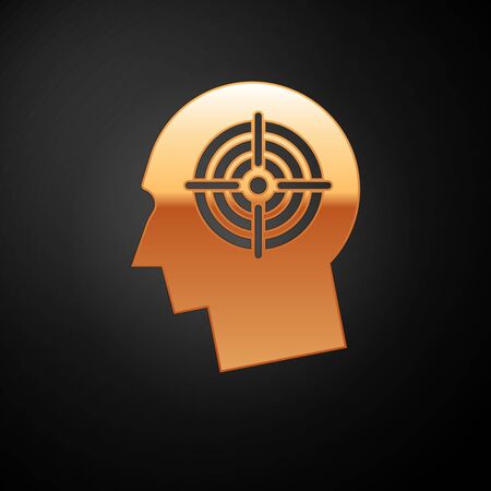 Gold Head hunting concept icon isolated on black background. Business target or Employment sign. Human resource and recruitment for business. Vector Illustrationのイラスト素材