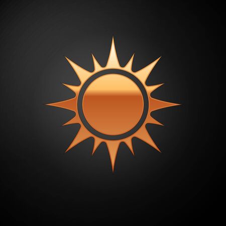 Gold Sun icon isolated on black background. Vector Illustrationのイラスト素材