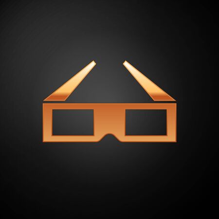 Gold 3D cinema glasses icon isolated on black background. Vector Illustrationのイラスト素材