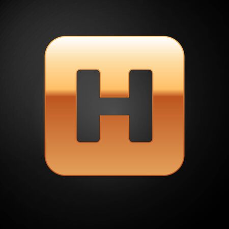 Gold Hospital sign icon isolated on black background. Vector Illustrationのイラスト素材