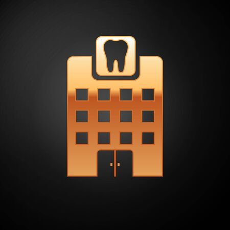 Gold Dental clinic icon isolated on black background. Dentistry center symbol. Vector Illustrationのイラスト素材