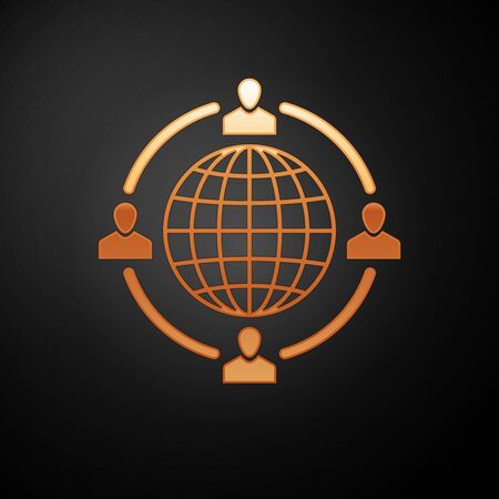 Gold Outsourcing concept icon isolated on black background. Cooperation sign. Idea of teamwork and investment. Vector Illustrationのイラスト素材